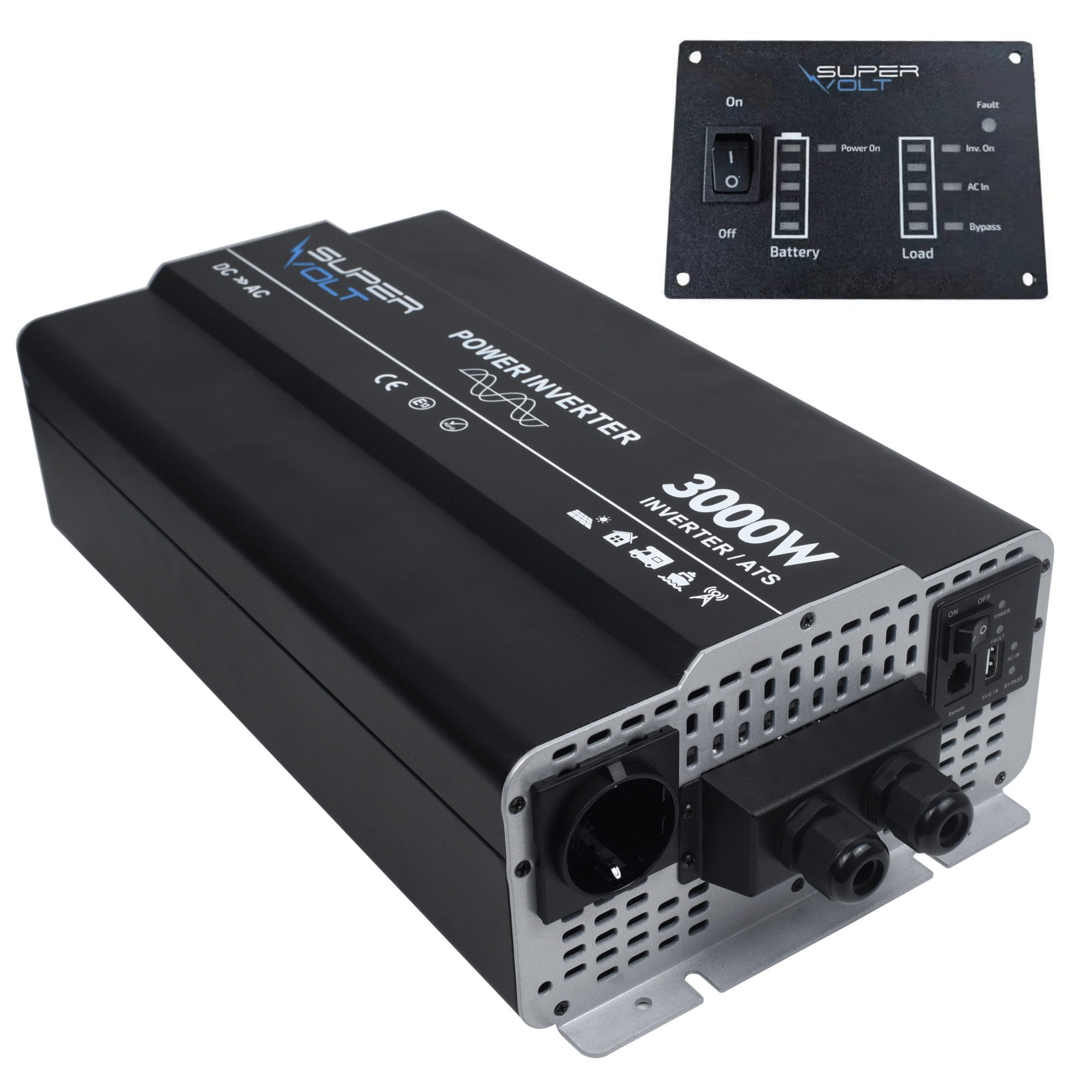 Supervolt 12V 3000W Wechselrichter – Reiner Sinus, Netzvorrang & FI-Schutz