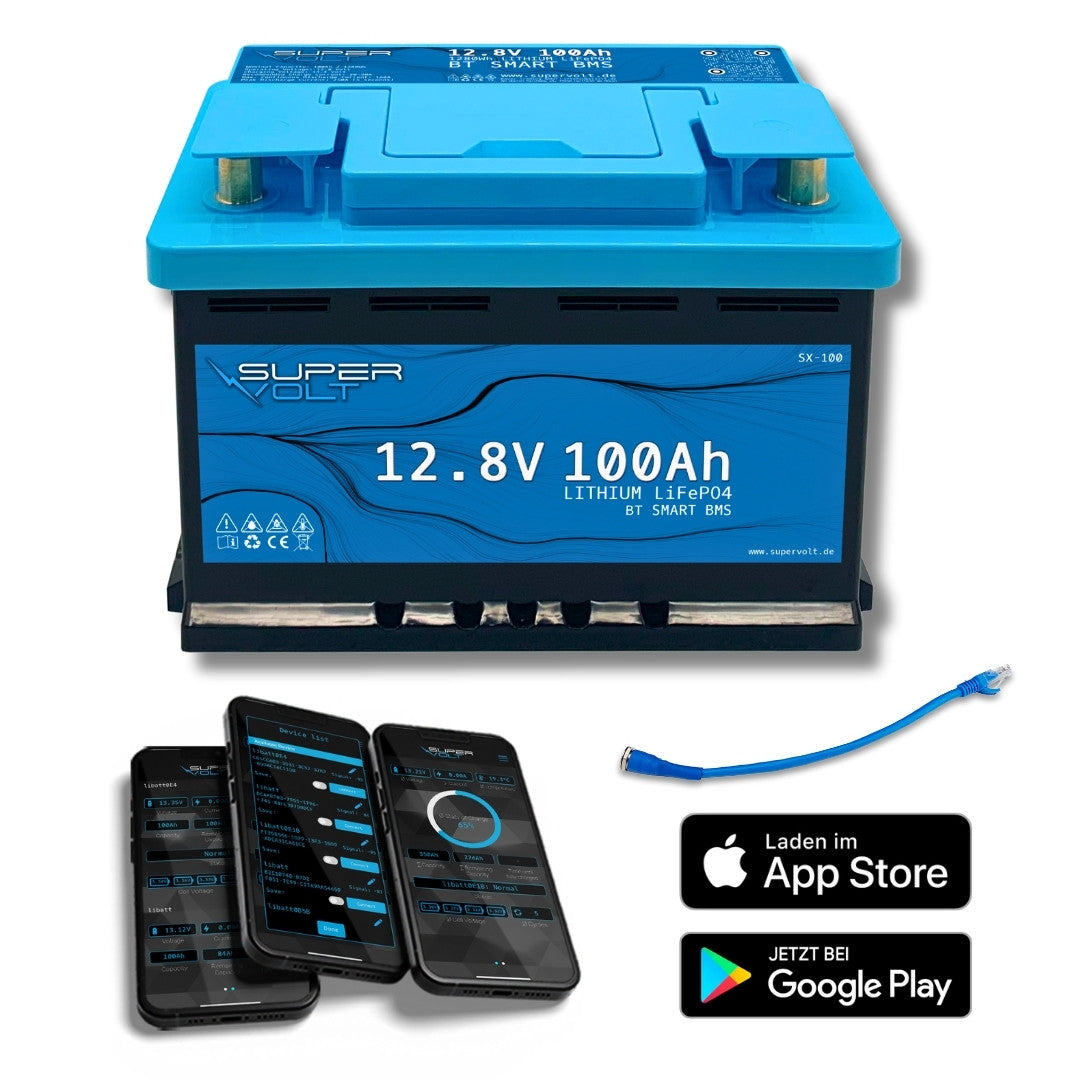 Supervolt SX 105Ah LiFePO4 Batterie mit BMS & Bluetooth 5.0 | Wohnmobil