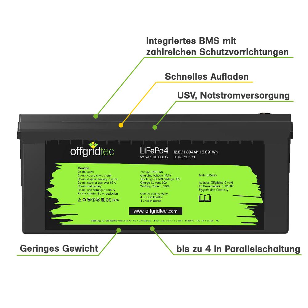 Offgridtec LifePo4 Akku 12/300 12,8V 304Ah BMS integriert 3840Wh