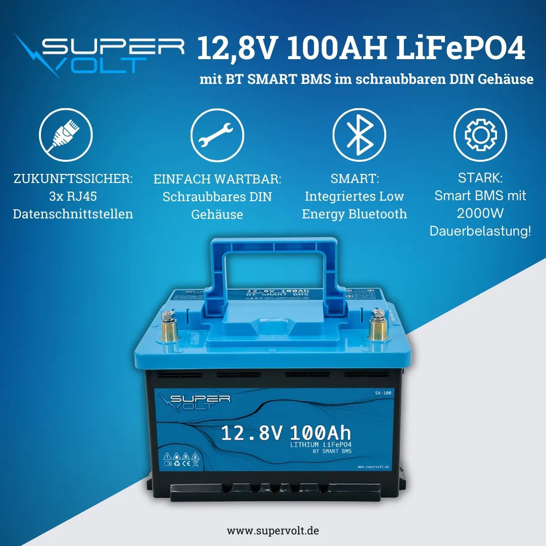 Supervolt SX 105Ah LiFePO4 Batterie mit BMS & Bluetooth 5.0 | Wohnmobil