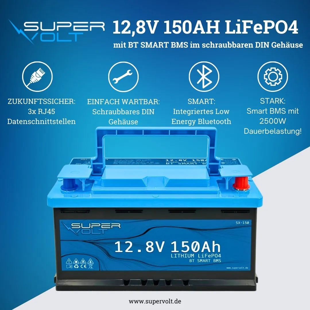 Supervolt SX LiFePO4 Batterie 150ah mit BMS & Bluetooth 5.0 | Wohnmobil