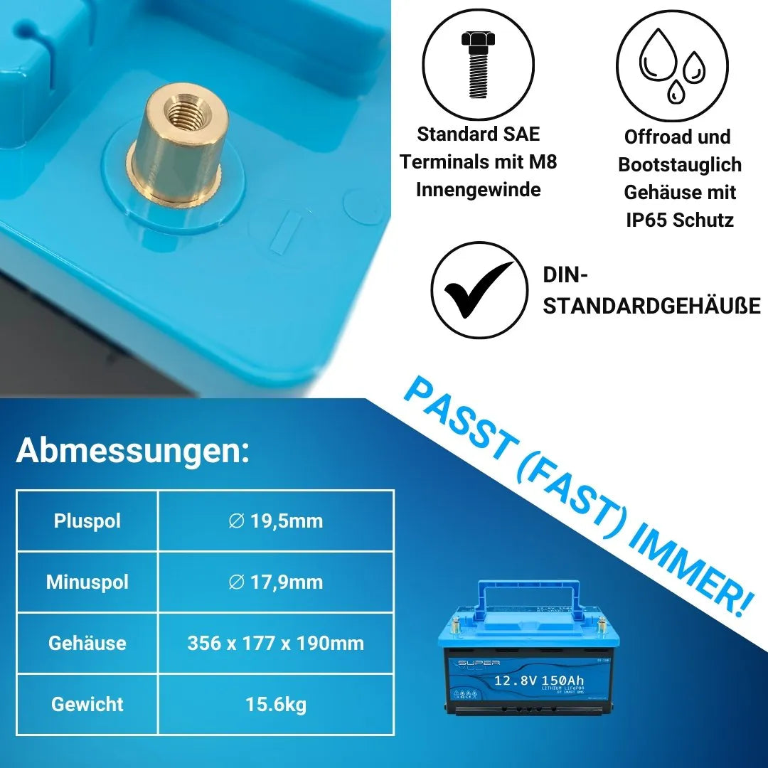 Supervolt SX LiFePO4 Batterie 150ah mit BMS & Bluetooth 5.0 | Wohnmobil