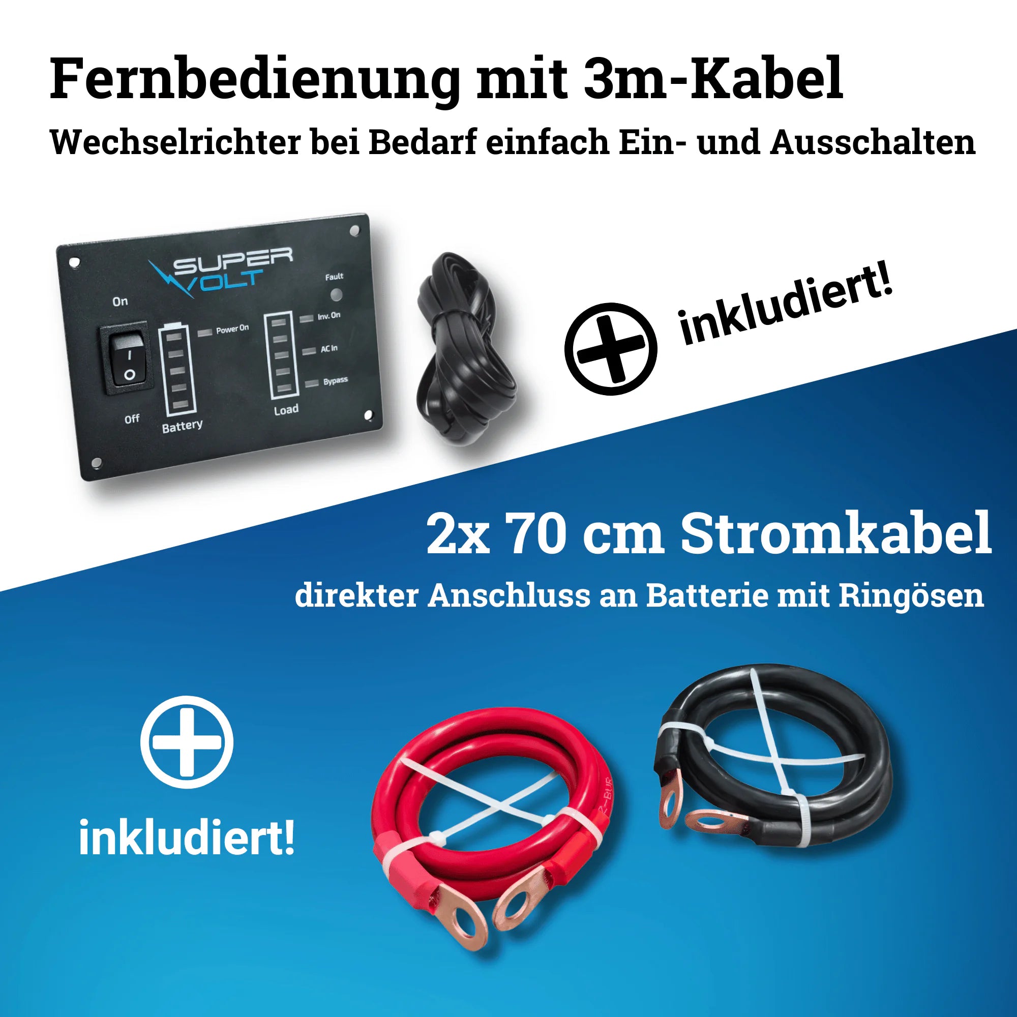 Supervolt 12V 3000W Wechselrichter – Reiner Sinus, Netzvorrang & FI-Schutz