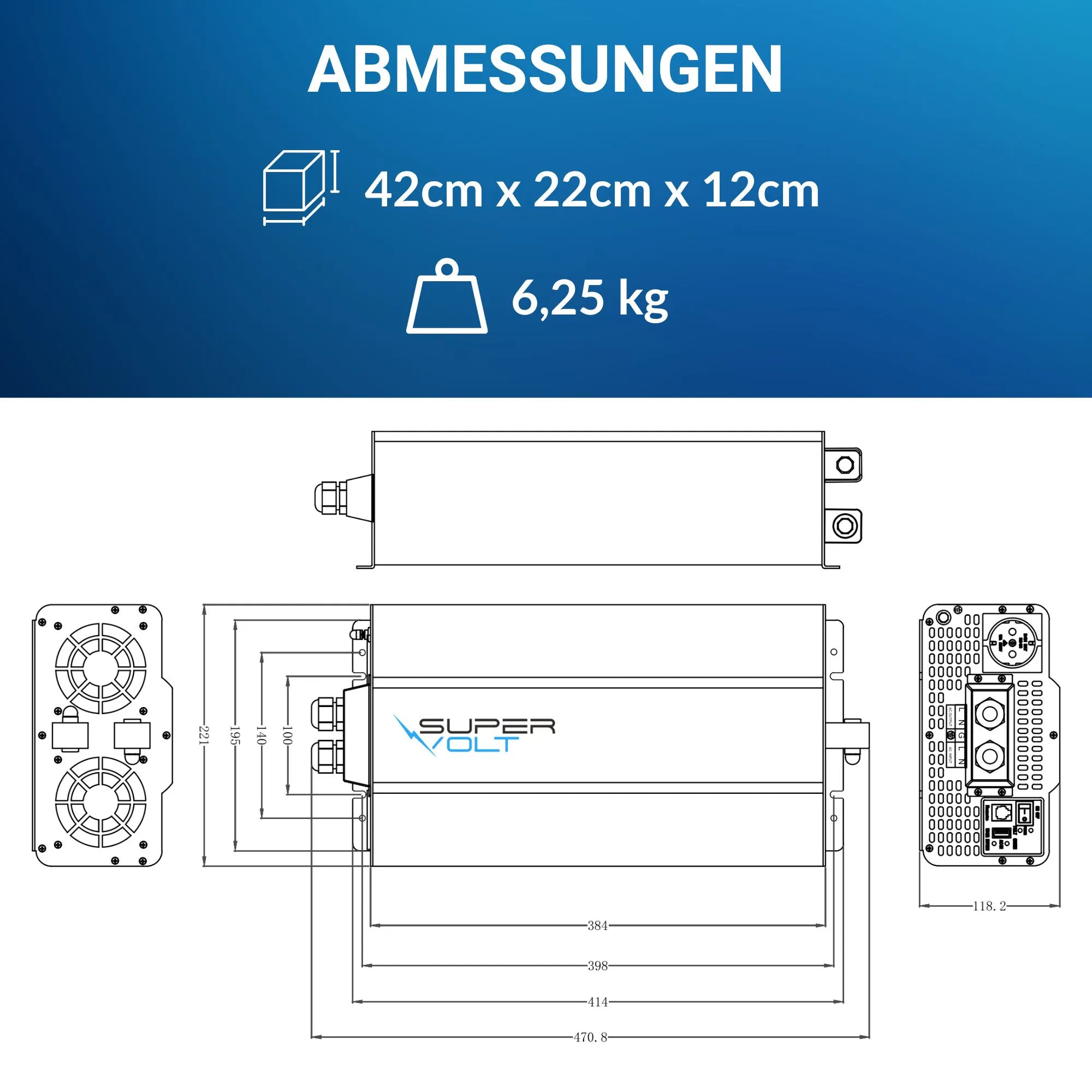 Supervolt 12V 3000W Wechselrichter – Reiner Sinus, Netzvorrang & FI-Schutz