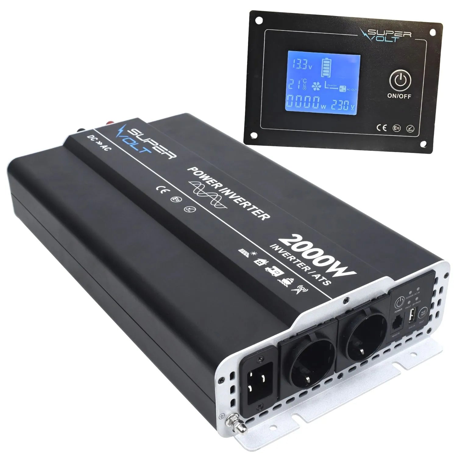 Supervolt 12V 2000W Wechselrichter – Reiner Sinus, Netzvorrang & FI-Schutz