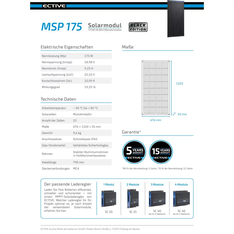 ECTIVE MSP 175 Black Monokristallines Solarmodul 175W